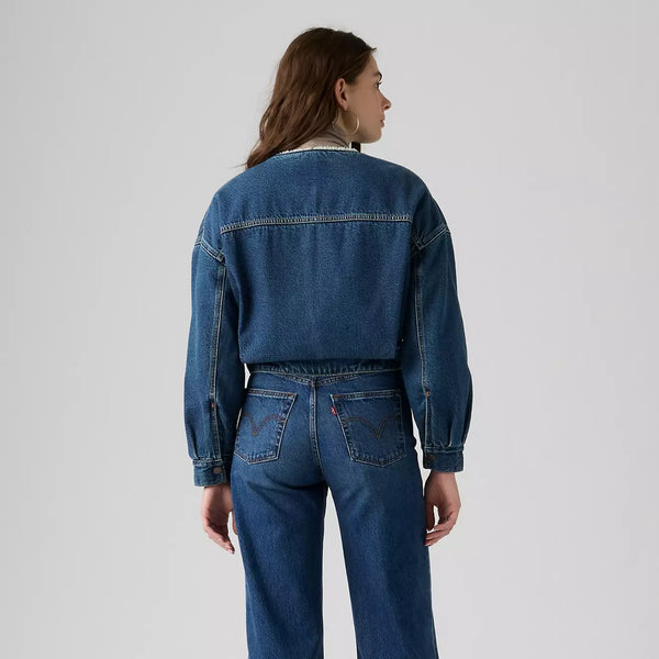 Collarless Cropped Sherpa Trucker Jacket